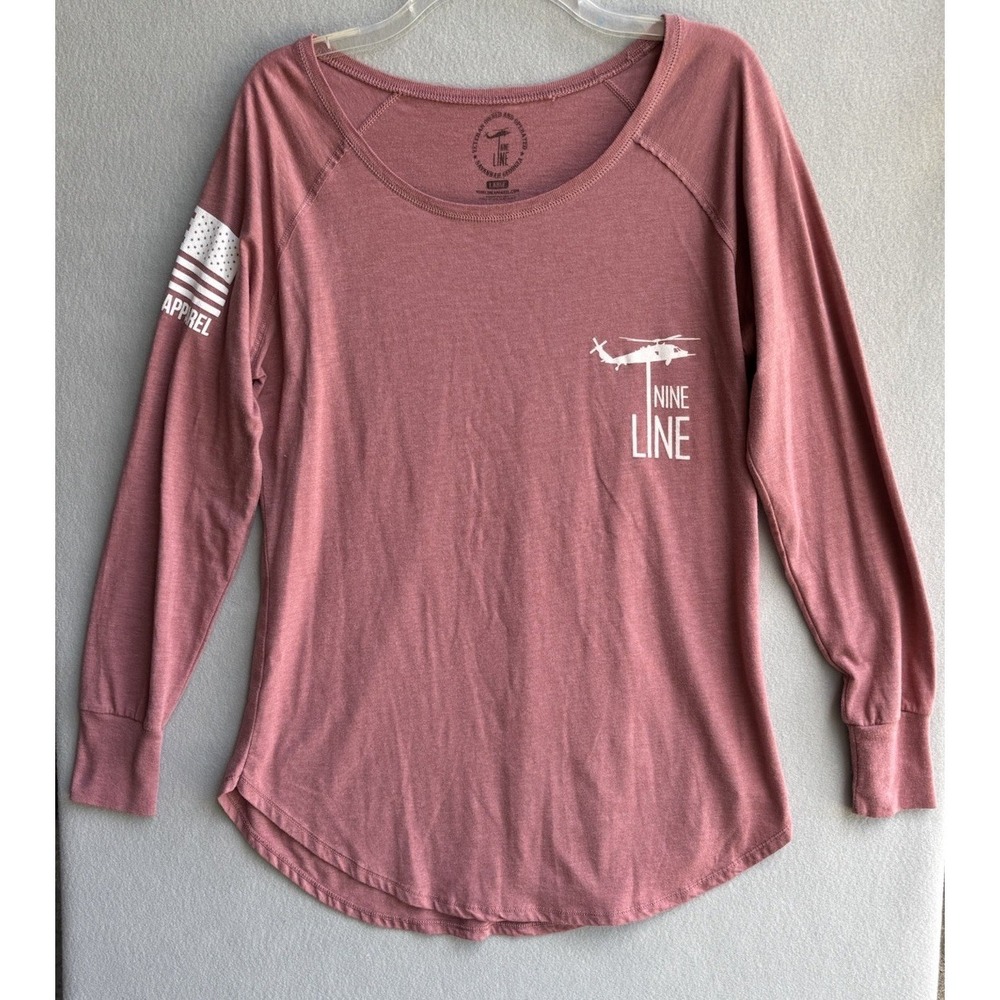 Nine Line Apparel Womens Large Pink Long Sleeve Patriotic Graphic Tee USA